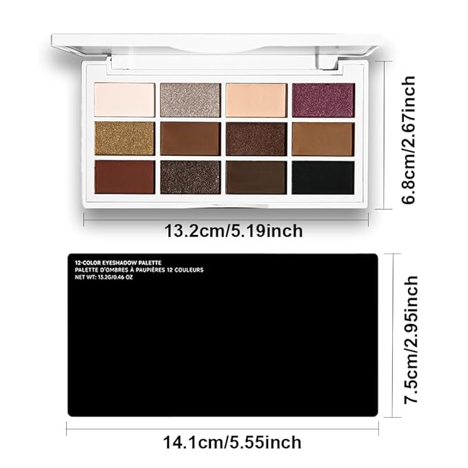 12 Colors Eyeshadow Palette - Nude Brown & Shimmer
