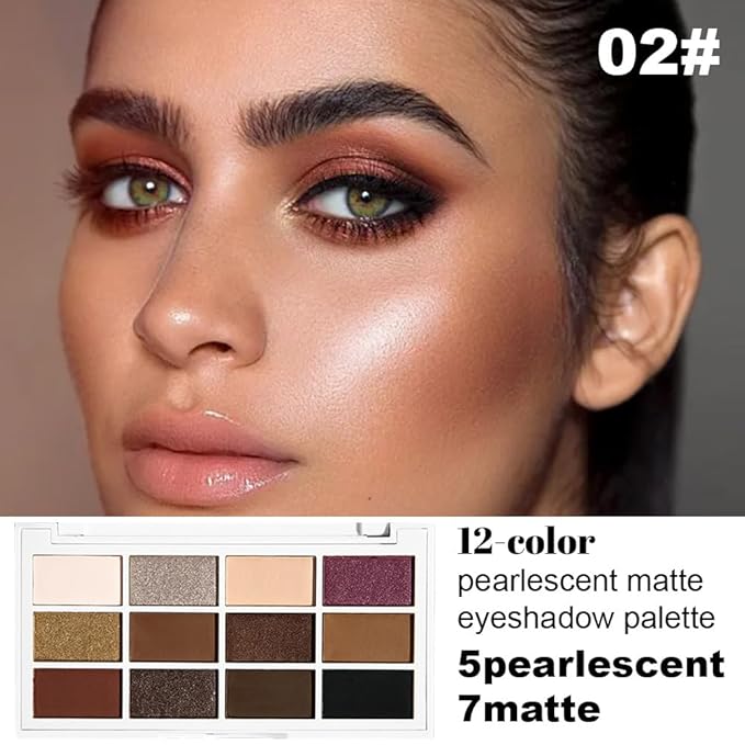 12 Colors Eyeshadow Palette - Nude Brown & Shimmer