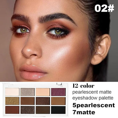 12 Colors Eyeshadow Palette - Nude Brown & Shimmer