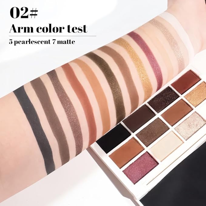 12 Colors Eyeshadow Palette - Nude Brown & Shimmer