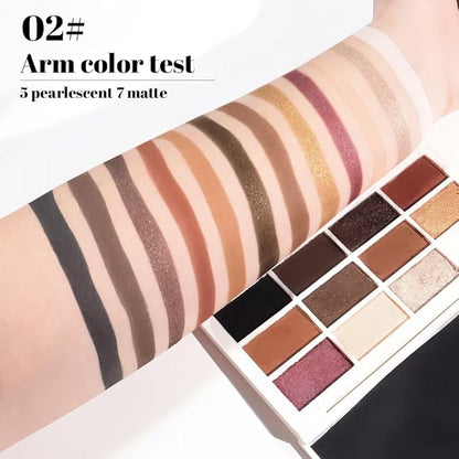 12 Colors Eyeshadow Palette - Nude Brown & Shimmer