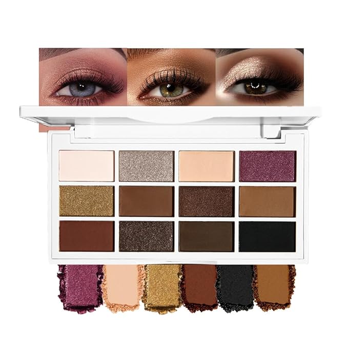 12 Colors Eyeshadow Palette - Nude Brown & Shimmer