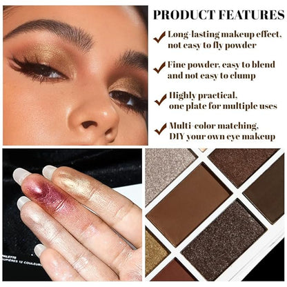 12 Colors Eyeshadow Palette - Nude Brown & Shimmer