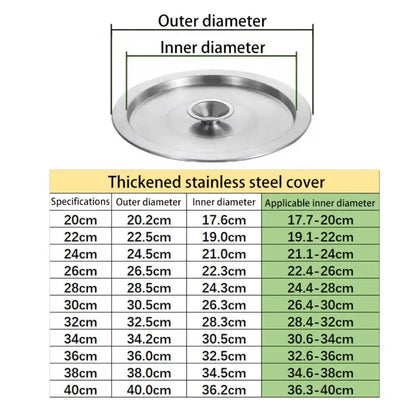 Universal 20-40cm Stainless Steel Pot Lids Universal Cookware Lid Reusable Frying PanMetal Lid Bowl Cover Restaurant Kitchenware