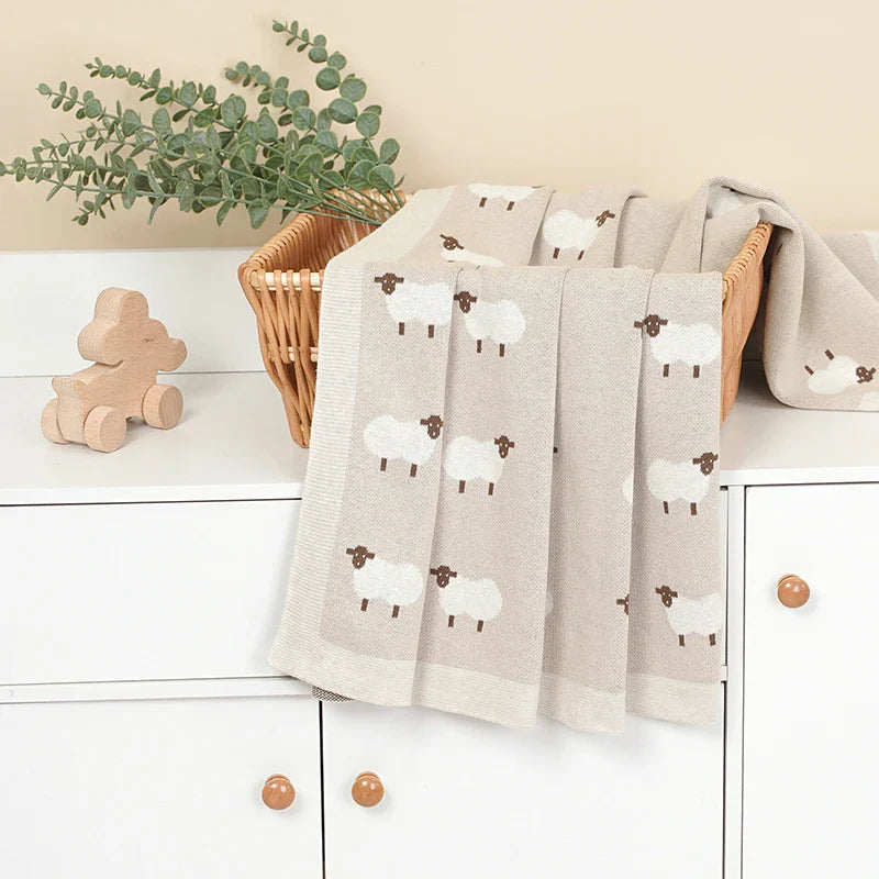 Knitted Baby Cotton Blanket – Soft Stroller Wrap & Nursery Quilt for Boys and Girls