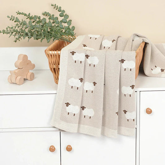 Knitted Baby Cotton Blanket – Soft Stroller Wrap & Nursery Quilt for Boys and Girls