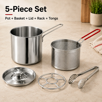🔥Last Day 50% OFF - 🍟 Personal Mini Deep Fryer Set – Stainless Steel Pot with Lift-Out Draining Basket & Food Tongs